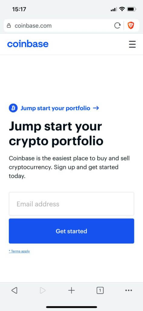 register an account on coinbase