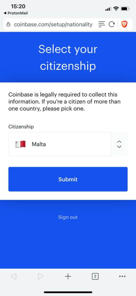 select which country you are a citizen in