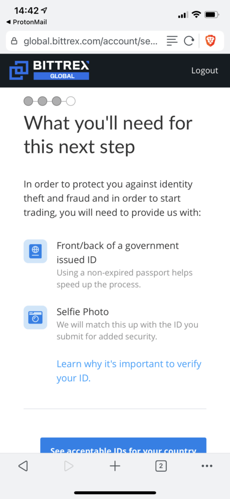 Select government ID Bittrex
