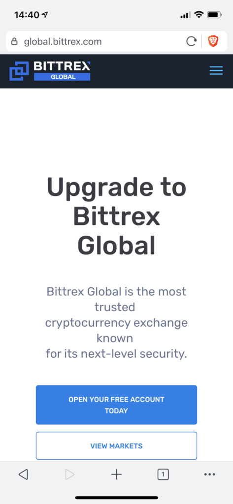 Bittrex homepage mobile